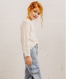 GEMO Pull ajouré en maille chenille fille Beige