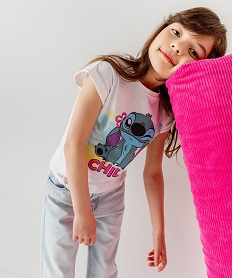 GEMO Tee-shirt manches courtes à revers imprimé Stitch fille - Disney Beige
