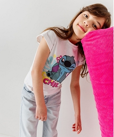 GEMO Tee-shirt manches courtes à revers imprimé Stitch fille - Disney blanc chine