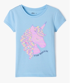 GEMO Tee-shirt manches courtes avec sequins réversibles fille bleu standard