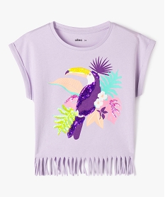 GEMO Tee-shirt à manches courtes avec motif sequins et franges fille Violet