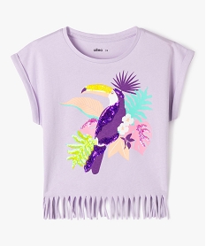 GEMO Tee-shirt à manches courtes avec motif sequins et franges fille violet standard