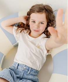 GEMO Tee-shirt à manches courtes avec volants fille blanc chine