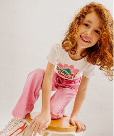 GEMO Tee-shirt à manches courtes avec finitions froncées fille blanc chine