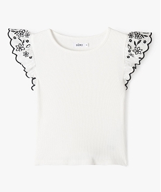 GEMO Tee-shirt manches courtes en volant brodé fille blanc chine
