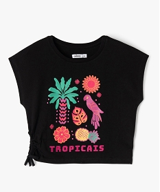 GEMO Tee-shirt manches courtes coupe loose imprimé tropical fille noir standard