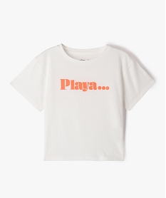 GEMO Tee-shirt manches courtes coupe courte à inscription fille blanc chine