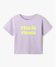 tee-shirt manches courtes coupe courte a inscription fille violetK007401_1