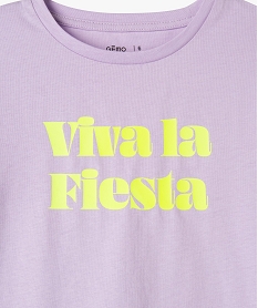 tee-shirt manches courtes coupe courte a inscription fille violetK007401_2