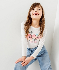 GEMO Tee-shirt à manches longues avec inscription en relief fille blanc chine