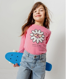 GEMO Tee-shirt à manches longues avec inscription en relief fille rose standard