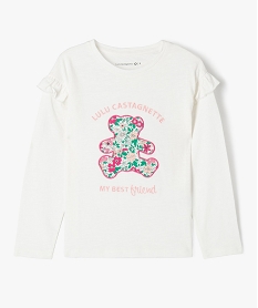 GEMO Tee-shirt à manches longues avec motif brodé fille - LuluCastagnette blanc chine