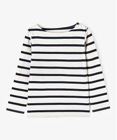 GEMO Tee-shirt manches longues à rayures et col bateau fille navy
