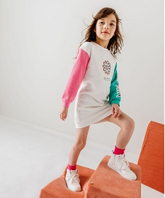 GEMO Robe sweat avec manches colorées fille Multicolore