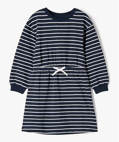 GEMO Robe sweat manches longues à rayures et taille élastique fille navy