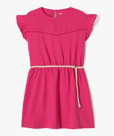 GEMO Robe fille en maille avec buste brodé et manches à volants rose standard