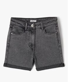 short en jean taille haute coupe droite fille noir shortsK017901_1