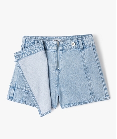 jupe-short en jean avec poche a rabat fille grisK022001_2