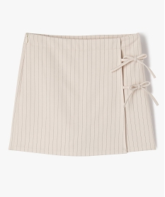 GEMO Jupe-short à fines rayures et pan noué fille Beige