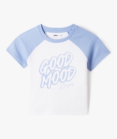 GEMO Tee-shirt court à manches courtes bicolore fille blanc standard