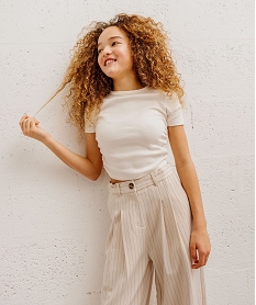 GEMO Tee-shirt manches courtes crop top à fronces fille blanc chine