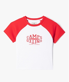 GEMO Tee-shirt manches courtes en maille côtelée coupe courte fille - Camps United rouge standard