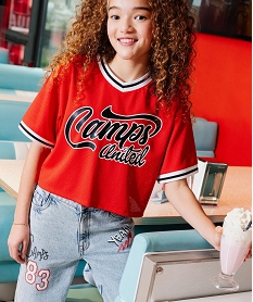 GEMO Tee-shirt à manches courtes en maille ajourée fille - Camps United rouge standard