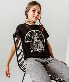GEMO Tee-shirt manches courtes ample imprimé fille - Wednesday noir standard