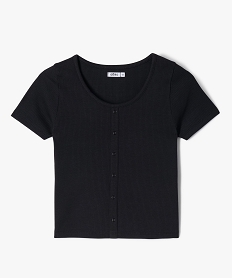 GEMO Tee-shirt manches courtes à côtes et faux boutons fille noir standard
