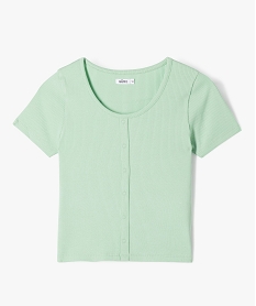 GEMO Tee-shirt manches courtes à côtes et faux boutons fille Vert