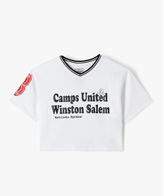 GEMO Tee-shirt manches courtes ample et court à col V fille - Camps United blanc standard