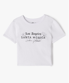 GEMO Tee-shirt manches courtes court et imprimé fille blanc standard