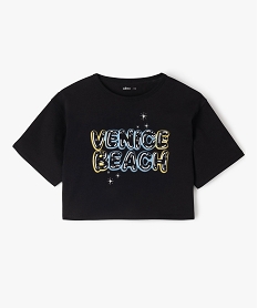 GEMO Tee-shirt manches courtes crop top imprimé fille noir standard