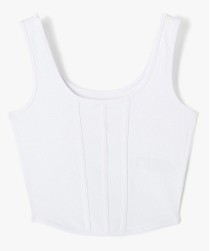 GEMO Débardeur court à col rond en coton stretch fille blanc standard