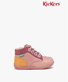 bottillons premiers pas bebe fille en cuir kickers roseK035801_1