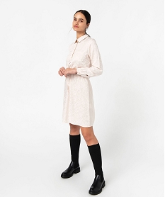 GEMO Robe chemise à manches longues en maille satinée femme blanc chine