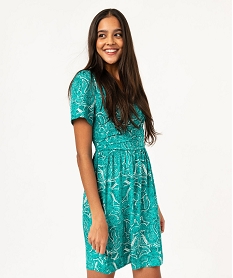 GEMO Robe imprimée à manches courtes avec taille drapée femme Imprimé