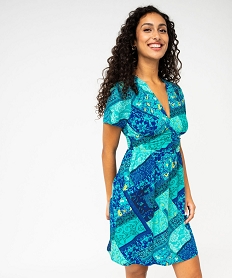 GEMO Robe imprimée à manches courtes avec taille drapée femme Imprimé
