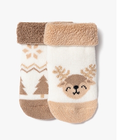 GEMO Chaussettes de Noël en maille bouclette douillette bébé (lot de 2) blanc chine