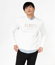 GEMO Sweat en coton flammé imprimé homme blanc standard