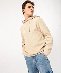 GEMO Sweat à capuche en maille nid d’abeille homme Beige