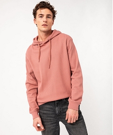 GEMO Sweat à capuche en maille nid d’abeille homme Rose