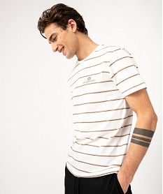 GEMO Tee-shirt à manches courtes à rayures fantaisie homme blanc standard