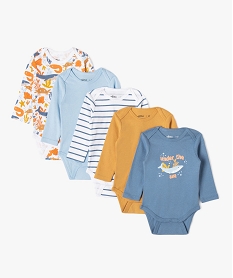 bodies a manches longues a motifs aquatiques bebe garcon (lot de 5) bleuK042901_1