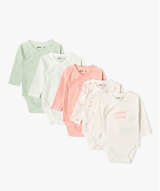 GEMO Bodies à manches longues fermeture croisée bébé fille (lot de 5) Rose