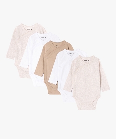 GEMO Bodies à manches longues unis bébé fermeture croisée (lot de 5) Beige