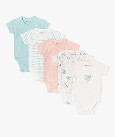 GEMO Bodies à manches courtes fermeture devant bébé fille (lot de 5) violet vif
