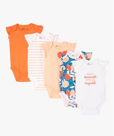 GEMO Bodies à manches volantées bébé fille (lot de 5) violet vif