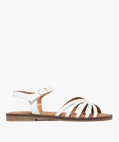 GEMO Sandales femme à talon plat et brides en cuir unies - Taneo Blanc