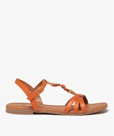GEMO Sandales femme unies à talon plat avec bride centrale tressée orange standard
